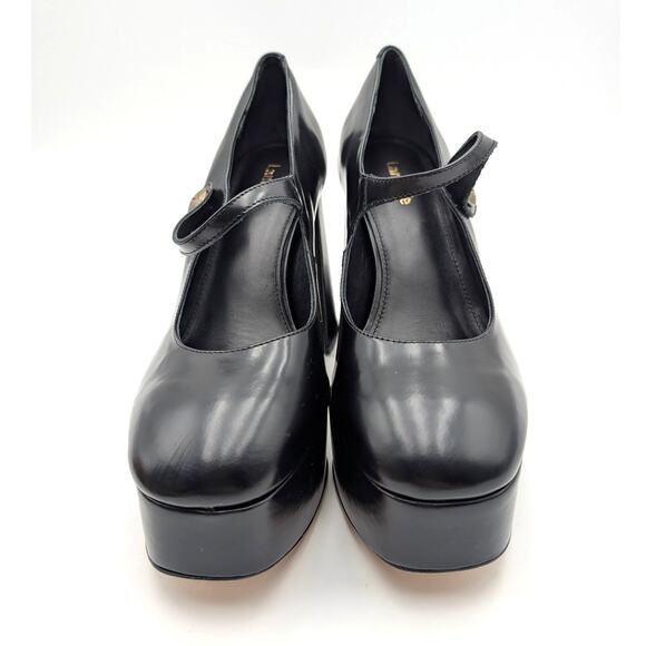 Larroudé Emma Platform Mary Jane Pump Women's Black Leather Size US8 EU38.5 - Picture 2 of 10